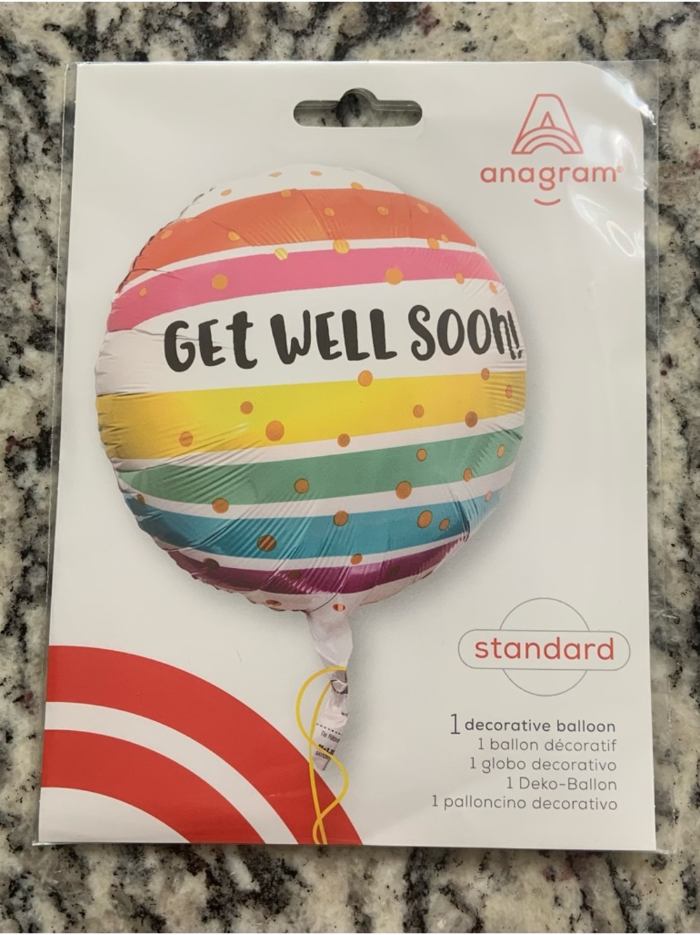 Anagram 'Get Well Soon' Rainbow Stripe Decorative Balloon- BNWT